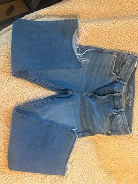 American Eagle Outfitters Medium Blue Frayed-Hem Wide Leg Jeans
